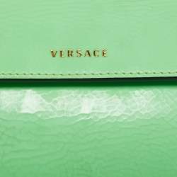 Pre Owned Versace Green Patent Leather Medusa Ring Handle Clutch