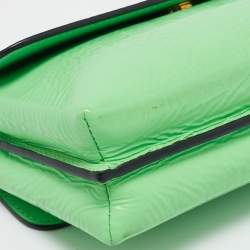 Pre Owned Versace Green Patent Leather Medusa Ring Handle Clutch