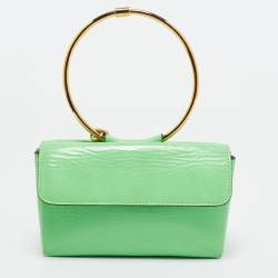 Pre Owned Versace Green Patent Leather Medusa Ring Handle Clutch