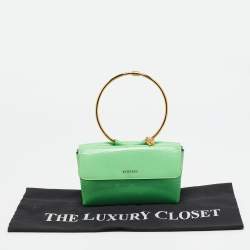 Pre Owned Versace Green Patent Leather Medusa Ring Handle Clutch