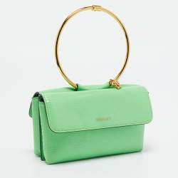 Pre Owned Versace Green Patent Leather Medusa Ring Handle Clutch