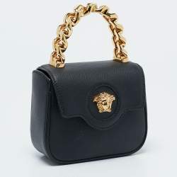 Versace Black Leather Mini La Medusa Top Handle Bag