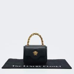 Versace Black Leather Mini La Medusa Top Handle Bag