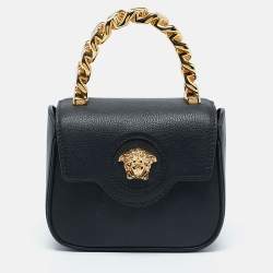 Versace Black Leather Mini La Medusa Top Handle Bag