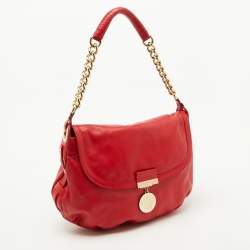 Pre Owned Versace Red Leather Medusa Lock Flap Shoulder Bag