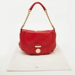 Pre Owned Versace Red Leather Medusa Lock Flap Shoulder Bag