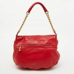 Pre Owned Versace Red Leather Medusa Lock Flap Shoulder Bag