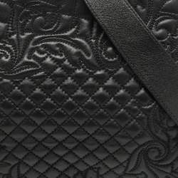 Versace Black Leather Quilted Embroidered Zip Satchel