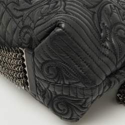 Versace Black Leather Quilted Embroidered Zip Satchel