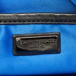 Versace Black Leather Quilted Embroidered Zip Satchel