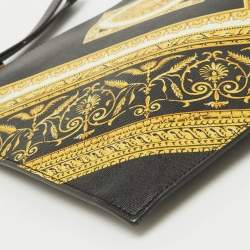 Pre Owned Versace Black Leather Baroque Medusa Print Wristlet Pouch