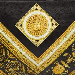 Pre Owned Versace Black Leather Baroque Medusa Print Wristlet Pouch