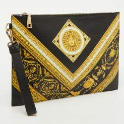 Pre Owned Versace Black Leather Baroque Medusa Print Wristlet Pouch