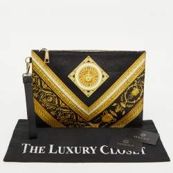 Pre Owned Versace Black Leather Baroque Medusa Print Wristlet Pouch