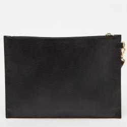 Pre Owned Versace Black Leather Baroque Medusa Print Wristlet Pouch