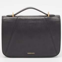 Versace Black Leather Virtus Shoulder Bag