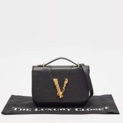 Versace Black Leather Virtus Shoulder Bag