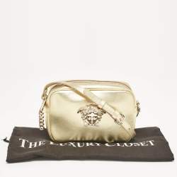 Pre Owned Versace Gold Leather Medusa Camera Crossbody Bag