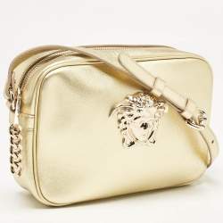 Pre Owned Versace Gold Leather Medusa Camera Crossbody Bag
