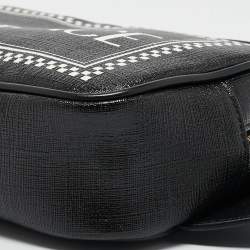 Pre Owned Versace Black Leather Logo Print Belt Bag