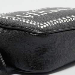 Pre Owned Versace Black Leather Logo Print Belt Bag