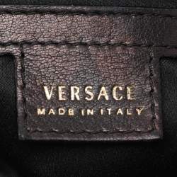 Versace Black Leather Crystal Embellished Flap Hobo