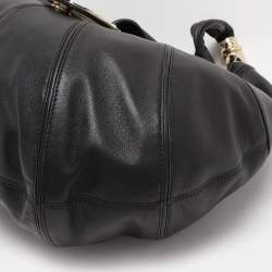 Versace Black Leather Crystal Embellished Flap Hobo