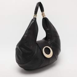 Versace Black Leather Crystal Embellished Flap Hobo