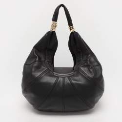 Versace Black Leather Crystal Embellished Flap Hobo