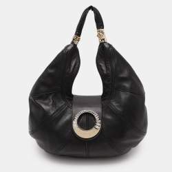 Versace Black Leather Crystal Embellished Flap Hobo