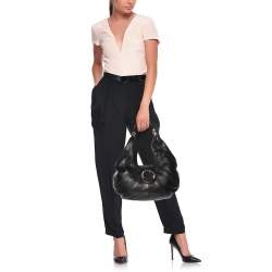 Versace Black Leather Crystal Embellished Flap Hobo