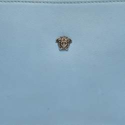 Pre Owned Versace Blue Leather Studded Medusa Wristlet Pouch