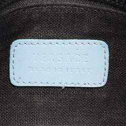 Pre Owned Versace Blue Leather Studded Medusa Wristlet Pouch