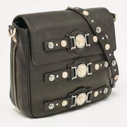 Versace Black Leather Medusa Studded Flap Crossbody Bag