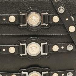 Versace Black Leather Medusa Studded Flap Crossbody Bag