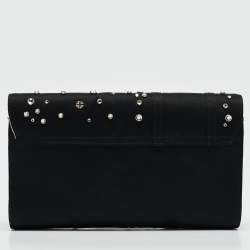 Pre Owned Versace Black Satin Studded Crystals Medusa Logo Clutch