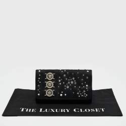 Pre Owned Versace Black Satin Studded Crystals Medusa Logo Clutch