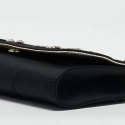 Pre Owned Versace Black Satin Studded Crystals Medusa Logo Clutch