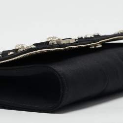 Pre Owned Versace Black Satin Studded Crystals Medusa Logo Clutch