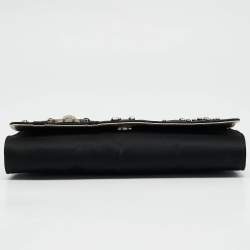 Pre Owned Versace Black Satin Studded Crystals Medusa Logo Clutch