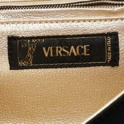Pre Owned Versace Black Satin Studded Crystals Medusa Logo Clutch