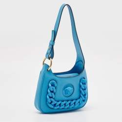 Pre Owned Versace Blue Leather Small La Medusa Chain Hobo