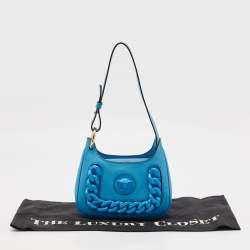 Pre Owned Versace Blue Leather Small La Medusa Chain Hobo