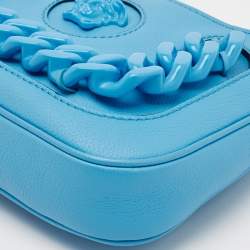 Pre Owned Versace Blue Leather Small La Medusa Chain Hobo