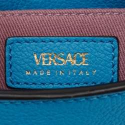 Pre Owned Versace Blue Leather Small La Medusa Chain Hobo