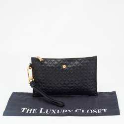 Versace Black Monogram Embossed Leather Medusa Zip Pouch