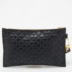 Versace Black Monogram Embossed Leather Medusa Zip Pouch