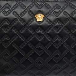 Versace Black Monogram Embossed Leather Medusa Zip Pouch