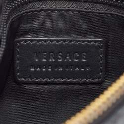 Versace Black Monogram Embossed Leather Medusa Zip Pouch