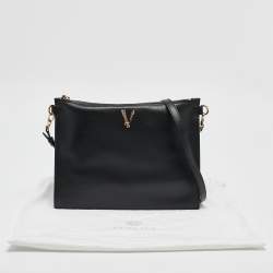Versace Black Leather Virtus Crossbody Bag